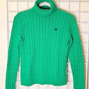 Chaps Kelly Green Cable Knit Turtleneck Sweater